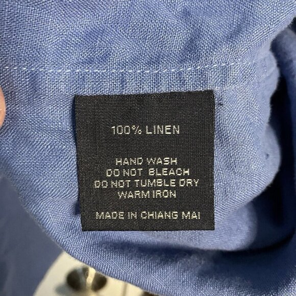 Oriental Style Shirt Mens XL Blue Linen Button Down Long Sleeve Neutral - Picture 3 of 7
